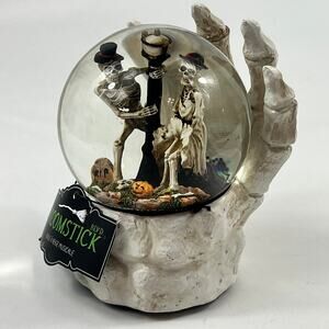 Broomstick Blvd Musical Waterglobe Skeleton Couple Gothic Hand Base Halloween